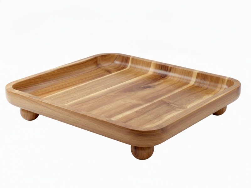 Premium Footed Platter in Durable Acacia Wood with Spherical Feet
